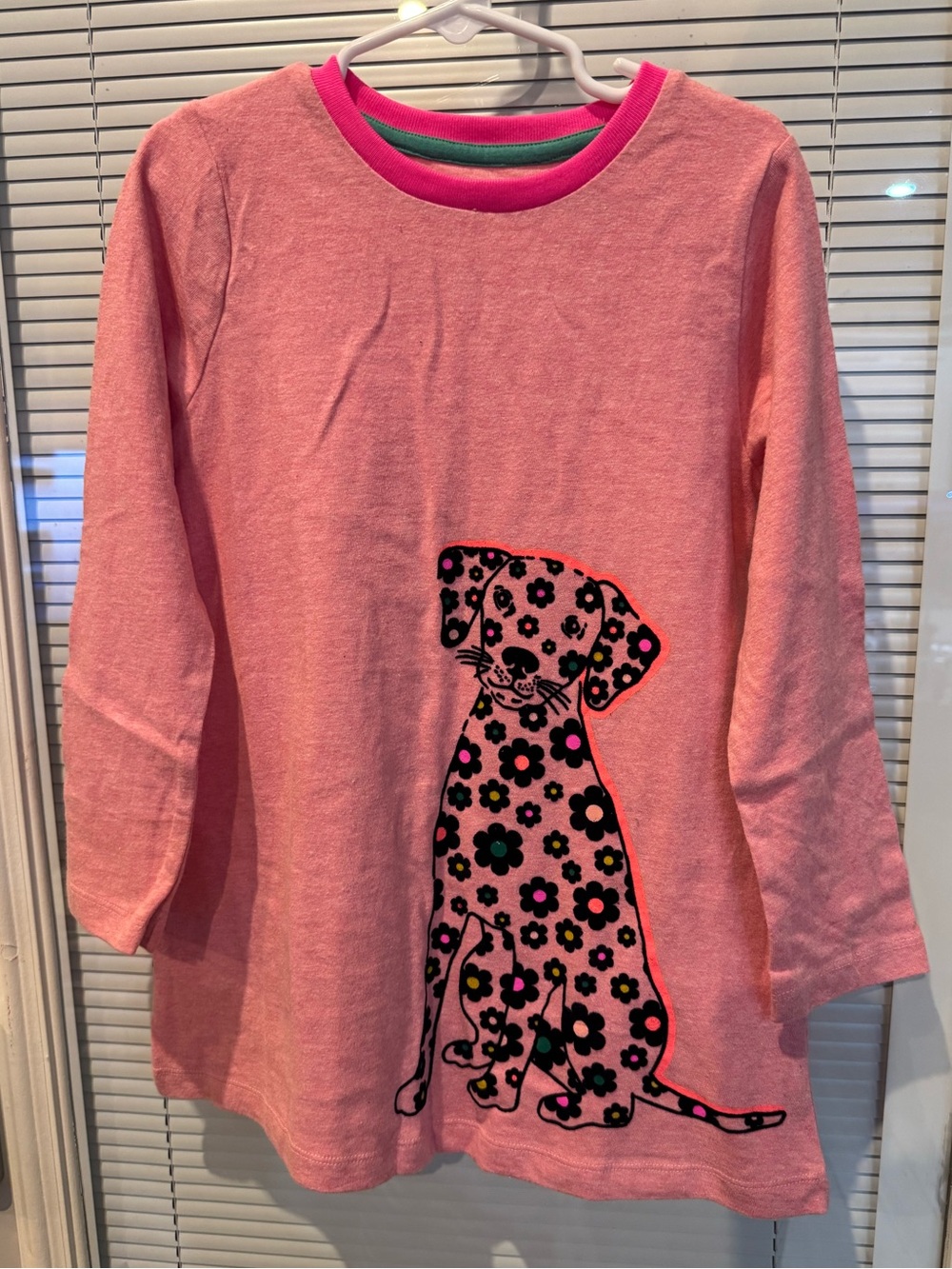 Mini Boden Girls Pink Floral Dalmatian Dog Long Sleeve Tunic Top